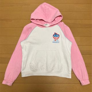 パーカー　ピンク×ホワイト　140(Tシャツ/カットソー)