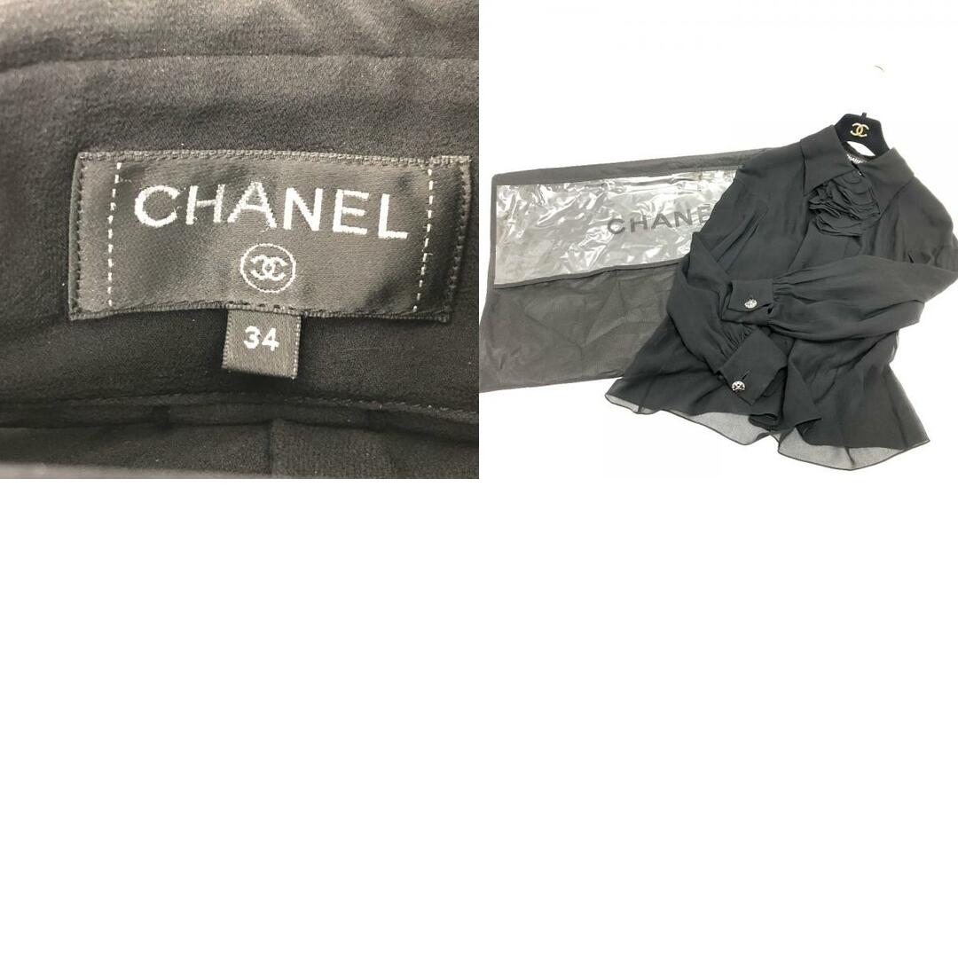 CHANEL(シャネル)のシャネル CHANEL シースルー カメリアブローチ P55115 ブラウス シースルーブラウス ブラウス シルク ブラック レディースのトップス(シャツ/ブラウス(長袖/七分))の商品写真