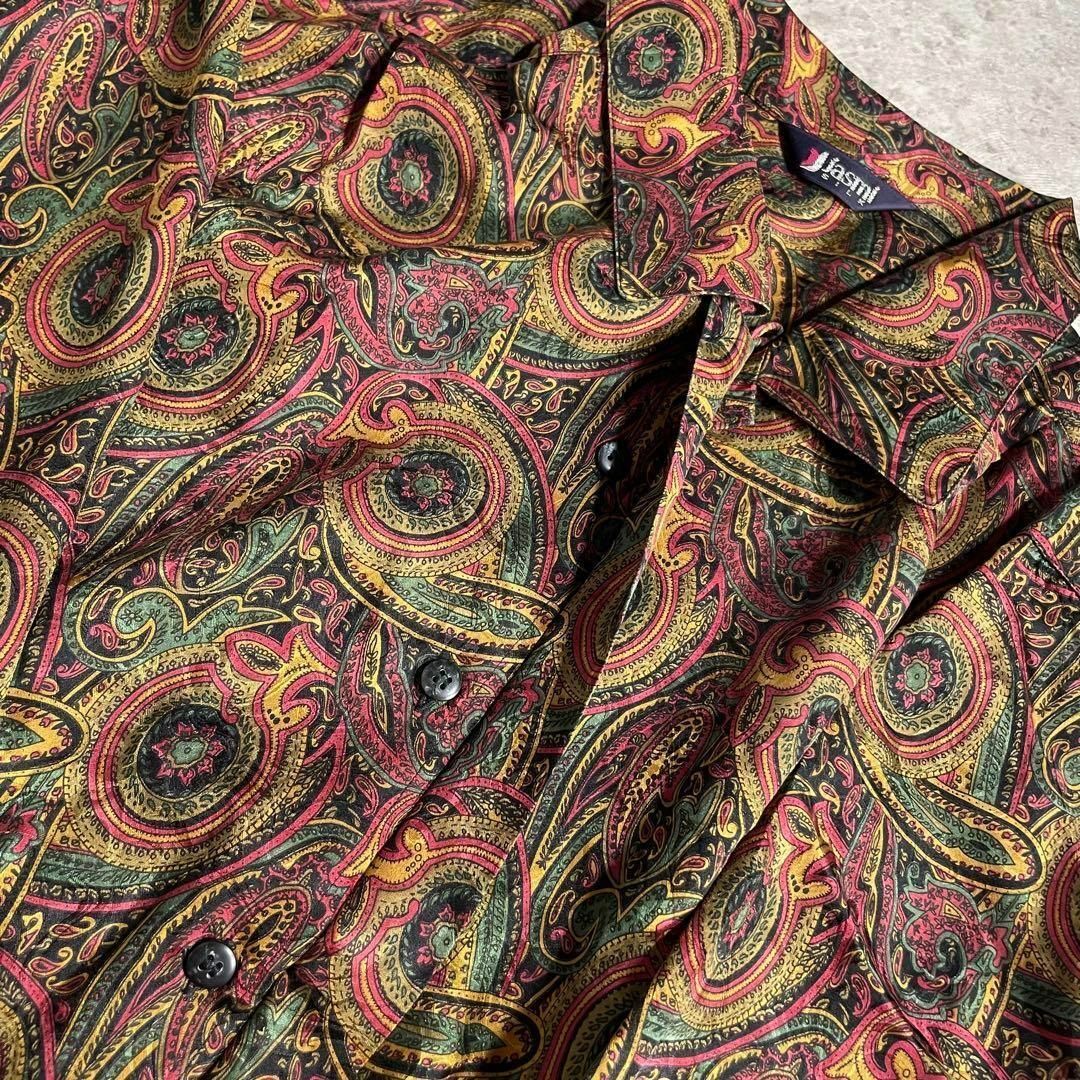 VINTAGE(ヴィンテージ)の90sヴィンテージ 美品 サテン 絹 シルクシャツ 総柄 ペイズリー ブラウン レディースのトップス(シャツ/ブラウス(長袖/七分))の商品写真