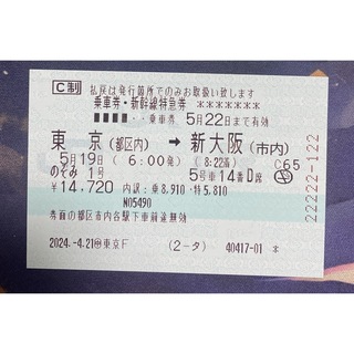 東京ー新大阪　変更可能チケット(鉄道乗車券)
