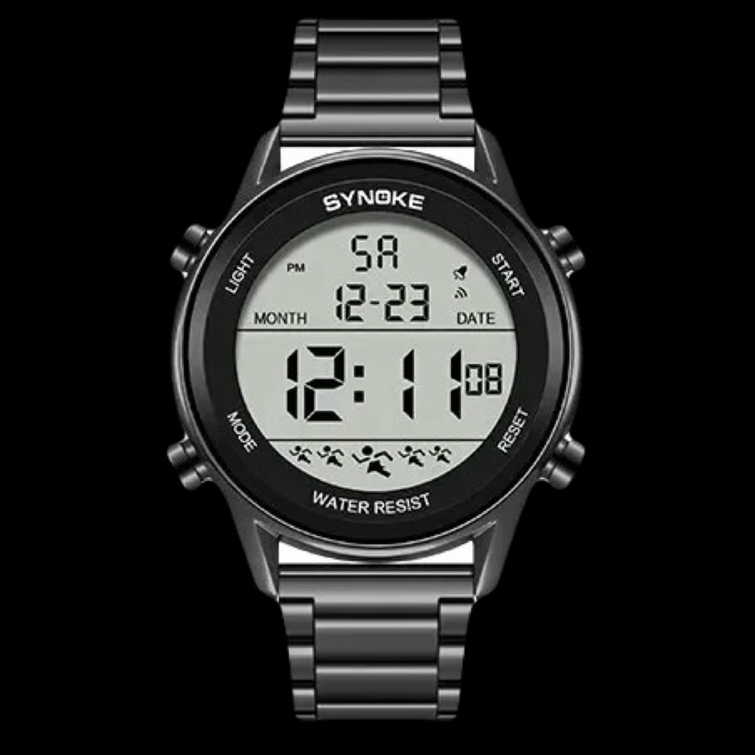 新品 SYNOKEスポーツデジタル ストップウォッチ メンズ腕時計メタルブラック メンズの時計(腕時計(デジタル))の商品写真