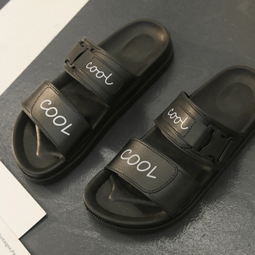 サンダル　レディース　24cm スポサン　ロゴ　黒　ブラック　カジュアル　韓国 レディースの靴/シューズ(サンダル)の商品写真