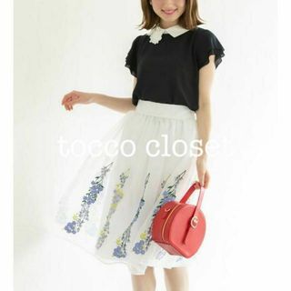 トッコクローゼット(TOCCO closet)の新品 大人可愛い 春夏♡花柄刺繍 オーガンジー サマーチュール ひざ丈 スカート(ひざ丈スカート)