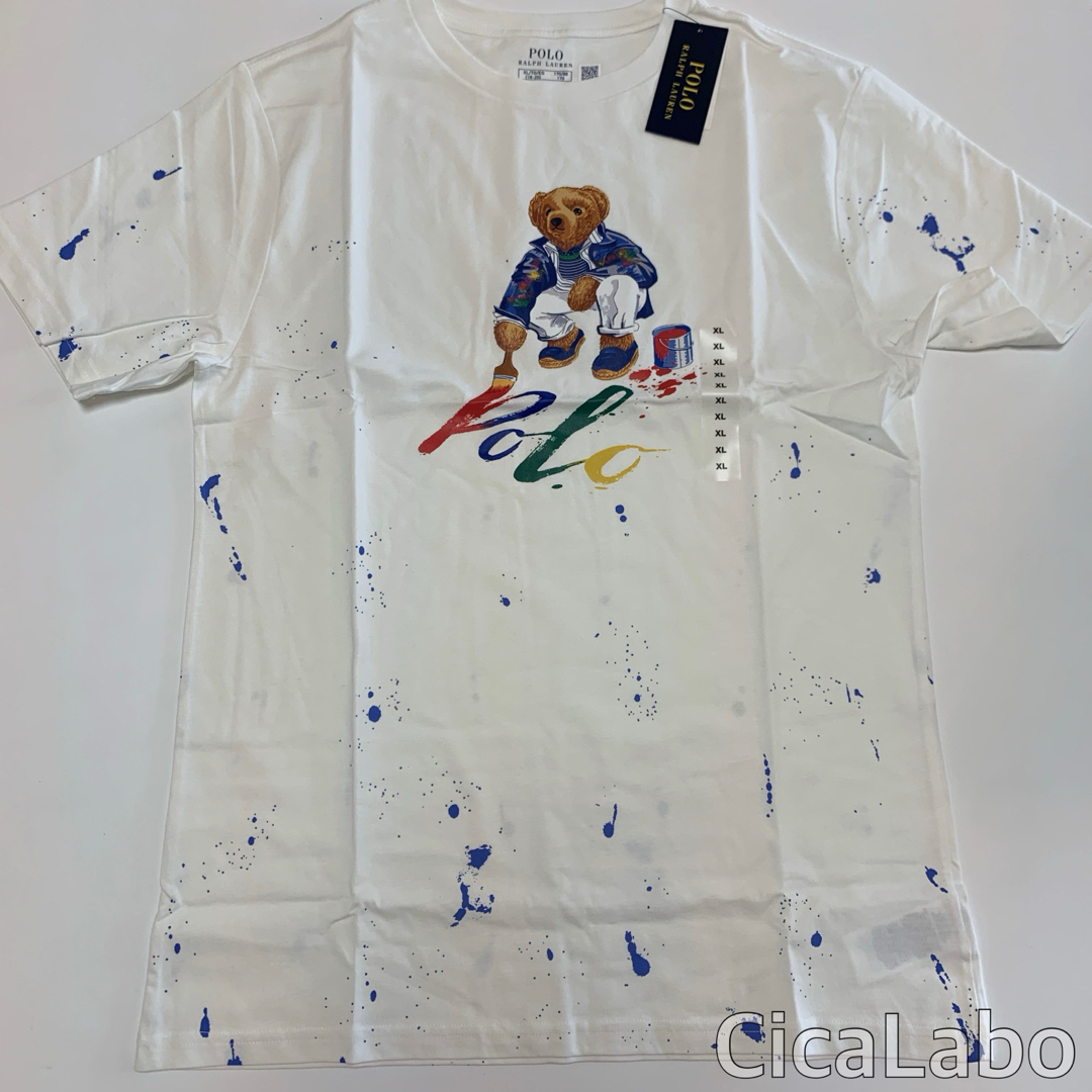 Ralph Lauren(ラルフローレン)の【新品】ラルフローレン ポロベア Tシャツ ペイント ホワイト L キッズ/ベビー/マタニティのキッズ服男の子用(90cm~)(Tシャツ/カットソー)の商品写真