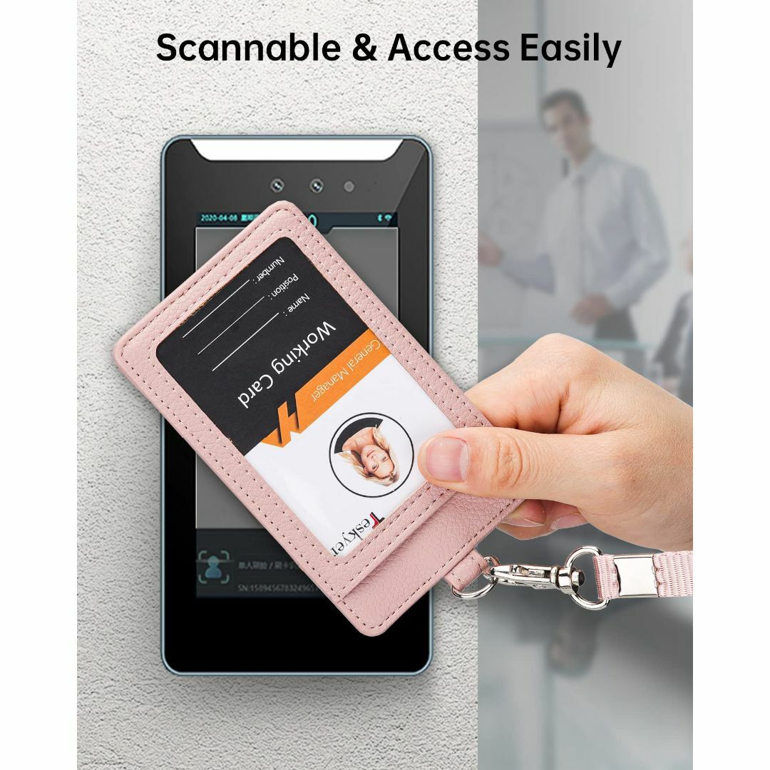 【色: ピンク】Teskyer IDカードホルダー ネームホルダー 本革 名札ホ メンズのバッグ(その他)の商品写真