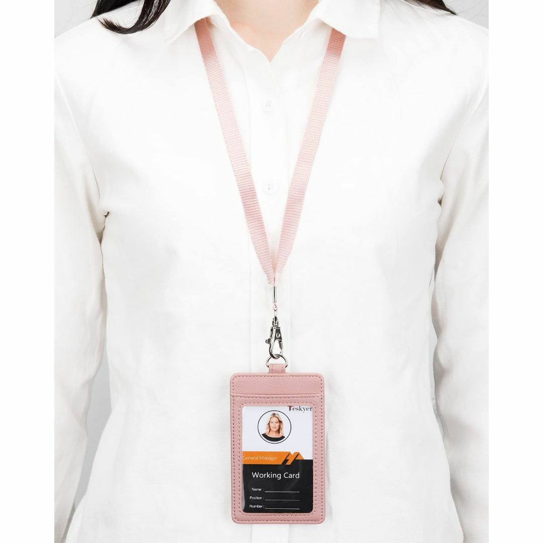 【色: ピンク】Teskyer IDカードホルダー ネームホルダー 本革 名札ホ メンズのバッグ(その他)の商品写真