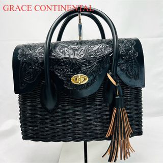 グレースコンチネンタル(GRACE CONTINENTAL)の希少　グレースコンチネンタル カービング　ハンドバッグ　カゴバッグ　ブラック(ハンドバッグ)