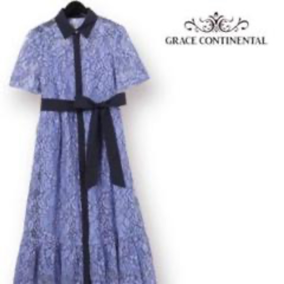 GRACE CONTINENTAL(グレースコンチネンタル)の【美品】GRACE CONTINENTAL 花柄 レース フレアロングワンピース レディースのワンピース(ロングワンピース/マキシワンピース)の商品写真