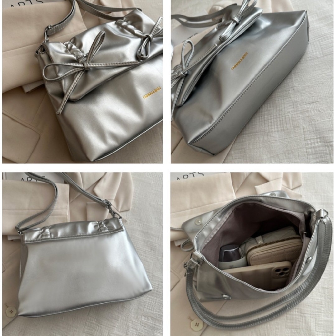 【ホワイト】フラップバッグ　リボン付きショルダーバッグ　ドロスト レディースのバッグ(ショルダーバッグ)の商品写真