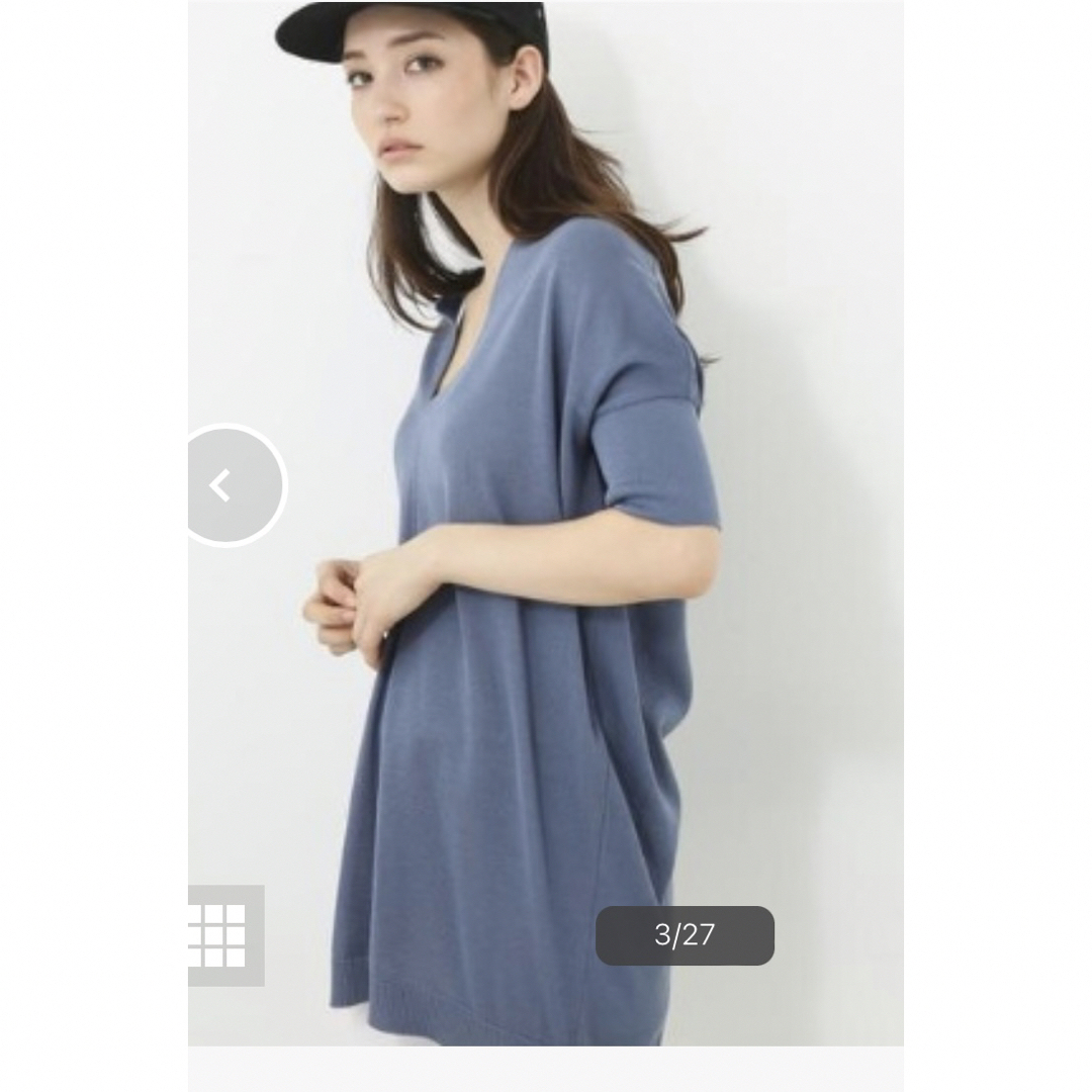 AZUL by moussy(アズールバイマウジー)の新品★AZUL BY MOUSSYブルーロングVネックニットM◆マウジートップス レディースのトップス(ニット/セーター)の商品写真