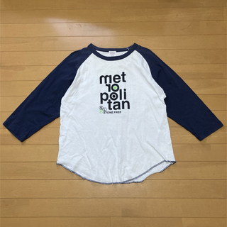 Tシャツ　七分袖　ホワイト×ネイビー　metropolitan(Tシャツ(長袖/七分))