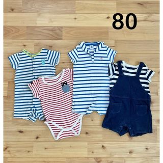 プチバトー(PETIT BATEAU)のプチバトー　ユニクロ　ロンパース　ボーダー　80  4点セット(ロンパース)