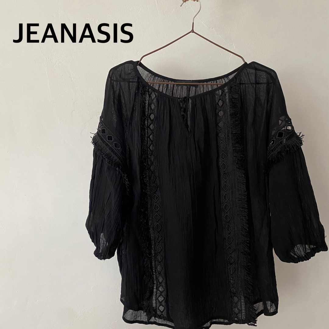 JEANASIS(ジーナシス)のジーナシス　ブラック　黒　シャツ　トップス　綿　コットン　フリーサイズ レディースのトップス(シャツ/ブラウス(長袖/七分))の商品写真