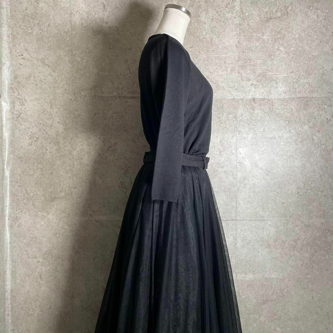VINTAGE(ヴィンテージ)の絹 シルクカーディガン ニットトップス 七分袖 ブルーグレーライン 黒 silk レディースのトップス(ニット/セーター)の商品写真