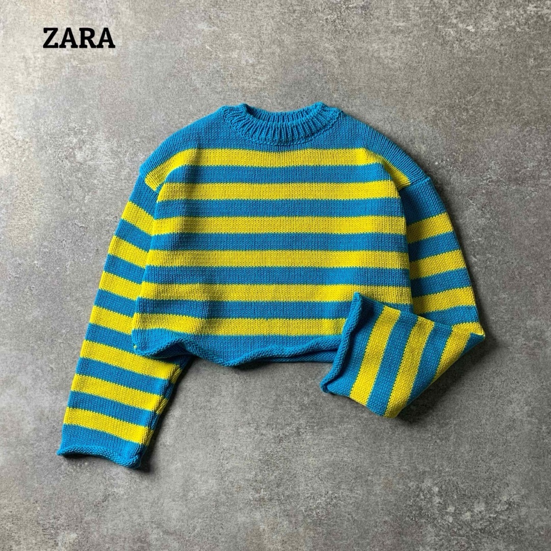 ZARA(ザラ)の【ZARA】S ボーダー クロップド ニット プルオーバー ショート丈 レディースのトップス(ニット/セーター)の商品写真