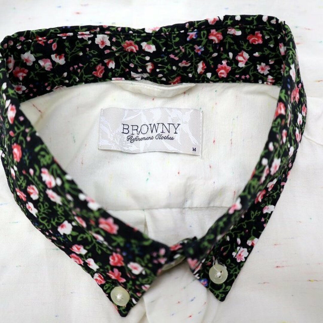 BROWNY(ブラウニー)のブラウニー BROWNY 花柄衿 胸ポケット付き コットン シャツ M ホワイト メンズのトップス(シャツ)の商品写真