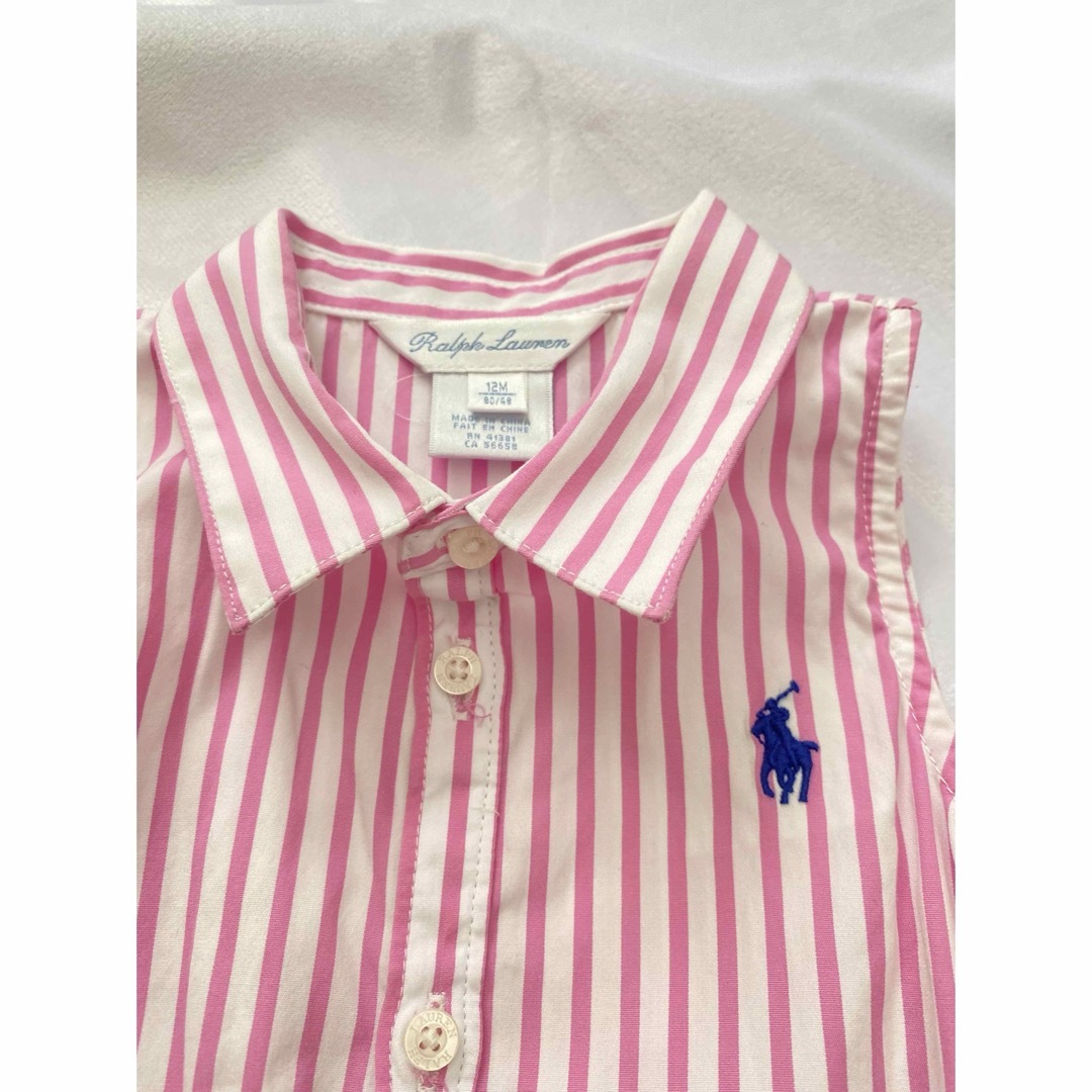 Ralph Lauren(ラルフローレン)のラルフローレン　ストライプ　ピンク　ワンピース　80 ベルト　セット キッズ/ベビー/マタニティのベビー服(~85cm)(ワンピース)の商品写真