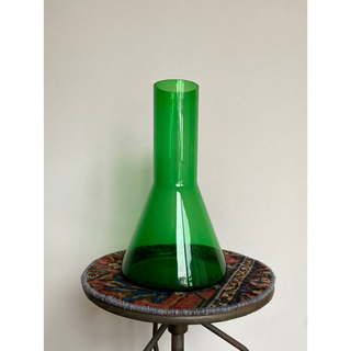 ビンテージ 花瓶 フラスコ 緑 グリーン ガラス フラワーベース 希少(花瓶)