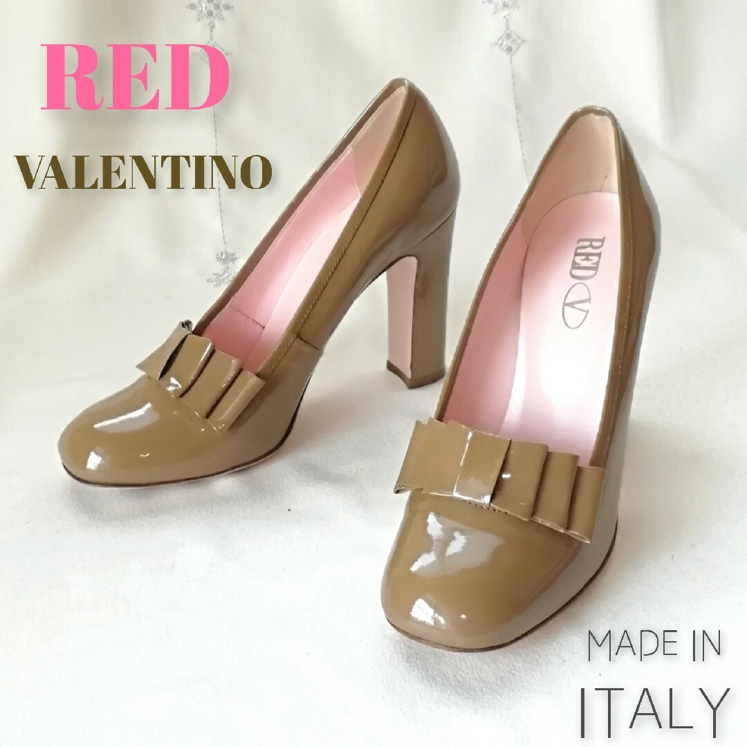 RED VALENTINO(レッドヴァレンティノ)のレッド ヴァレンティノ/エナメル リボンパンプス/スクエアトゥ/38(24.5) レディースの靴/シューズ(ハイヒール/パンプス)の商品写真