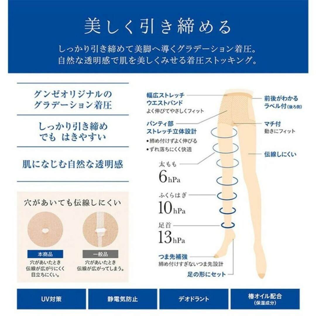 GUNZE(グンゼ)のストッキング サブリナ 着圧 ヌードベージュ 伝線しにくい L~LL 6足 レディースのレッグウェア(タイツ/ストッキング)の商品写真