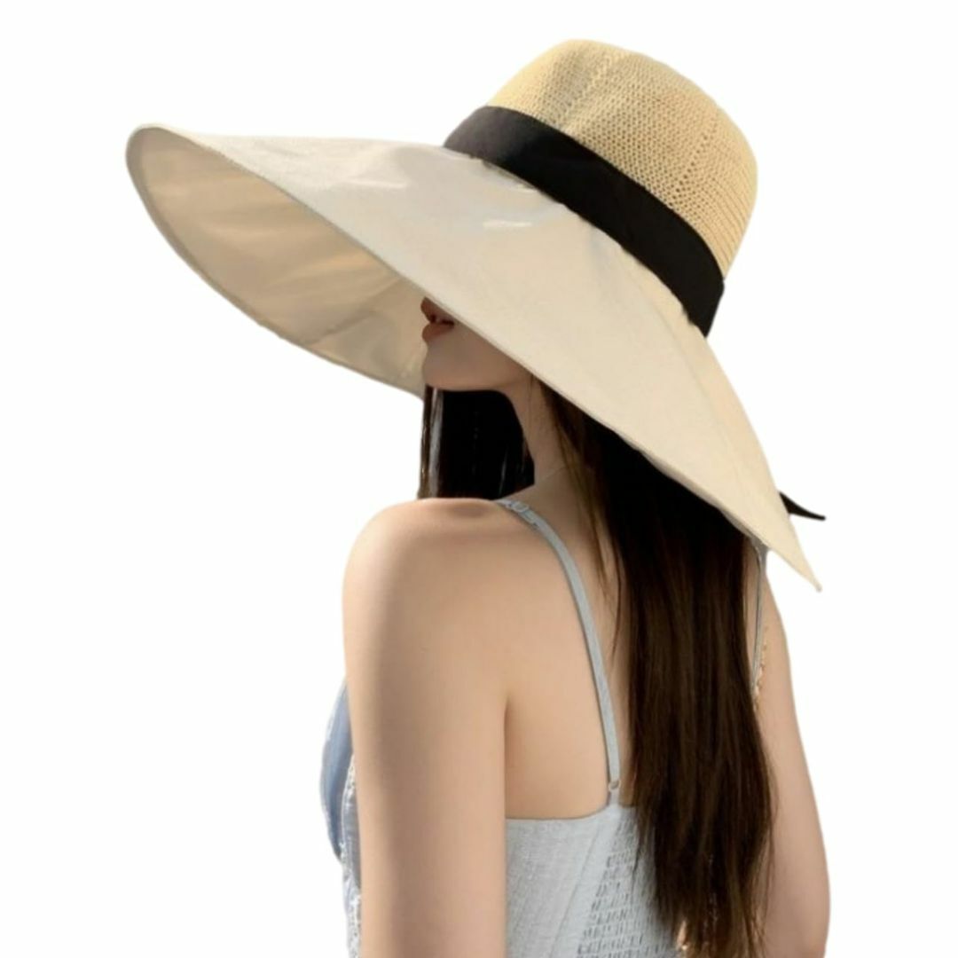 【色: ベージュ】[ブブ オーハナ] 日よけ帽 バケットハット ツバ広 18cm レディースのファッション小物(その他)の商品写真