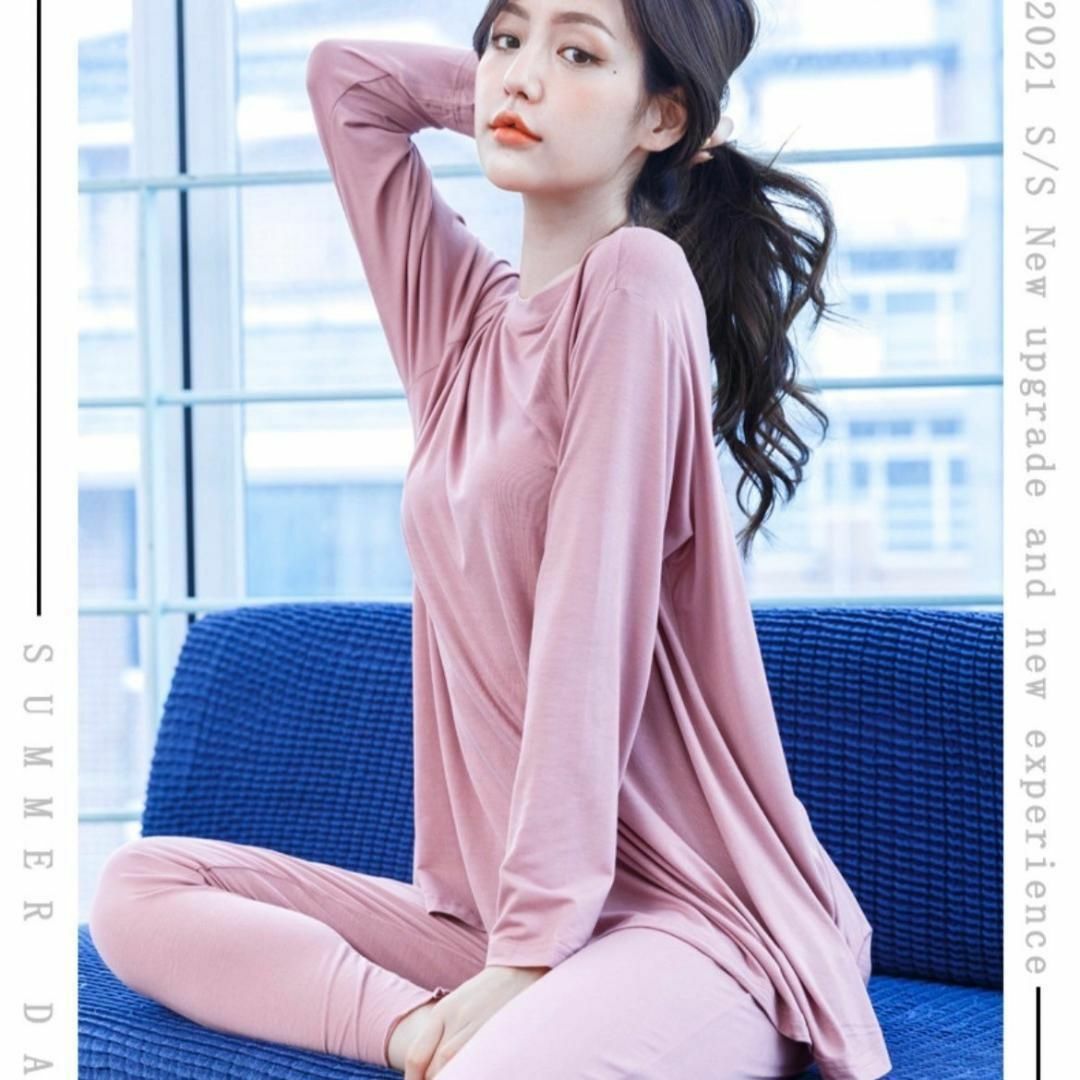 ● ゆったりルームウェア　M　ピンク　セットアップ　パジャマ　部屋着　韓国 レディースのルームウェア/パジャマ(ルームウェア)の商品写真