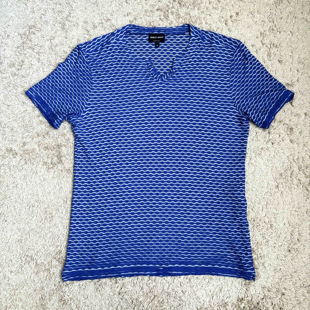 Giorgio Armani(ジョルジオアルマーニ)のGIORGIO ARMANI 半袖 Tシャツ ブルー 総柄 50サイズ レディースのトップス(Tシャツ(半袖/袖なし))の商品写真