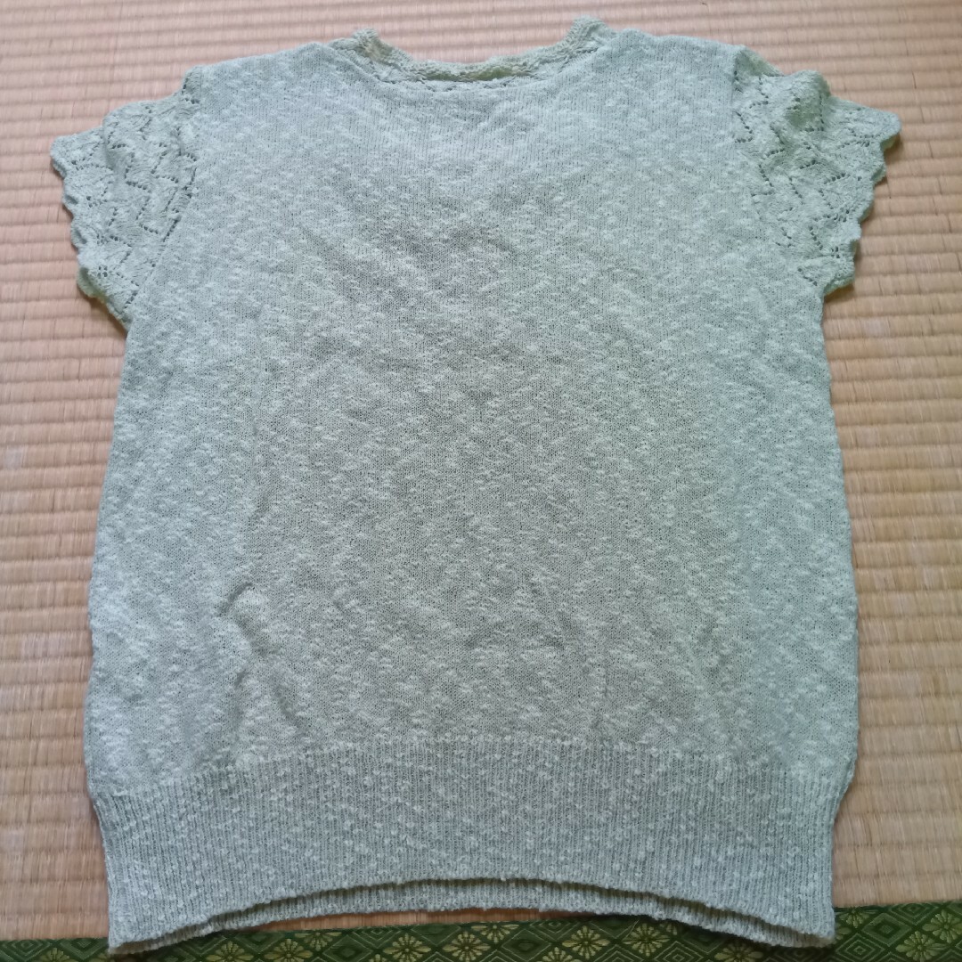 綿混　薄いグリーン編み込み半袖ニットM レディースのトップス(ニット/セーター)の商品写真