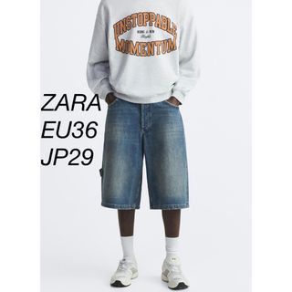 ザラ(ZARA)のZARA ヴィンテージエフェクト ウォッシュ デニム バミューダ(デニム/ジーンズ)