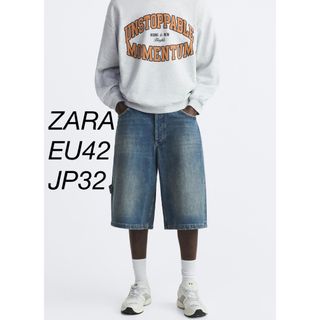 ザラ(ZARA)のZARA ヴィンテージエフェクト ウォッシュ デニム バミューダ(デニム/ジーンズ)