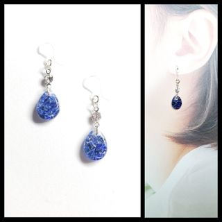 No.1489-A　琉球ガラス♡ブラック☆ピアス・イヤリング(ブルー)(ピアス)