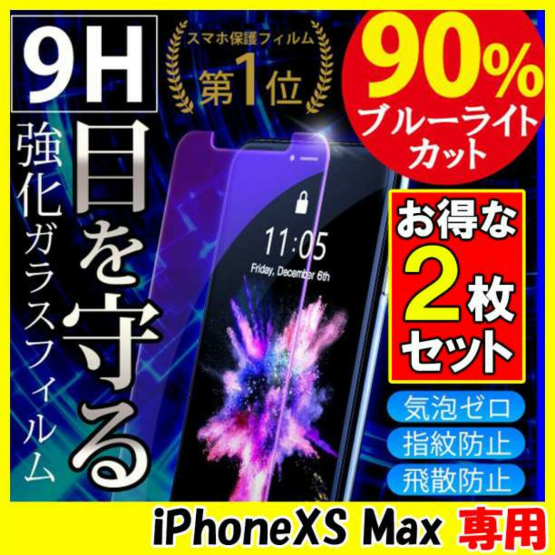 iPhoneXS Max 保護フィルム ガラスフィルム 画面保護 2枚 F スマホ/家電/カメラのスマホアクセサリー(保護フィルム)の商品写真
