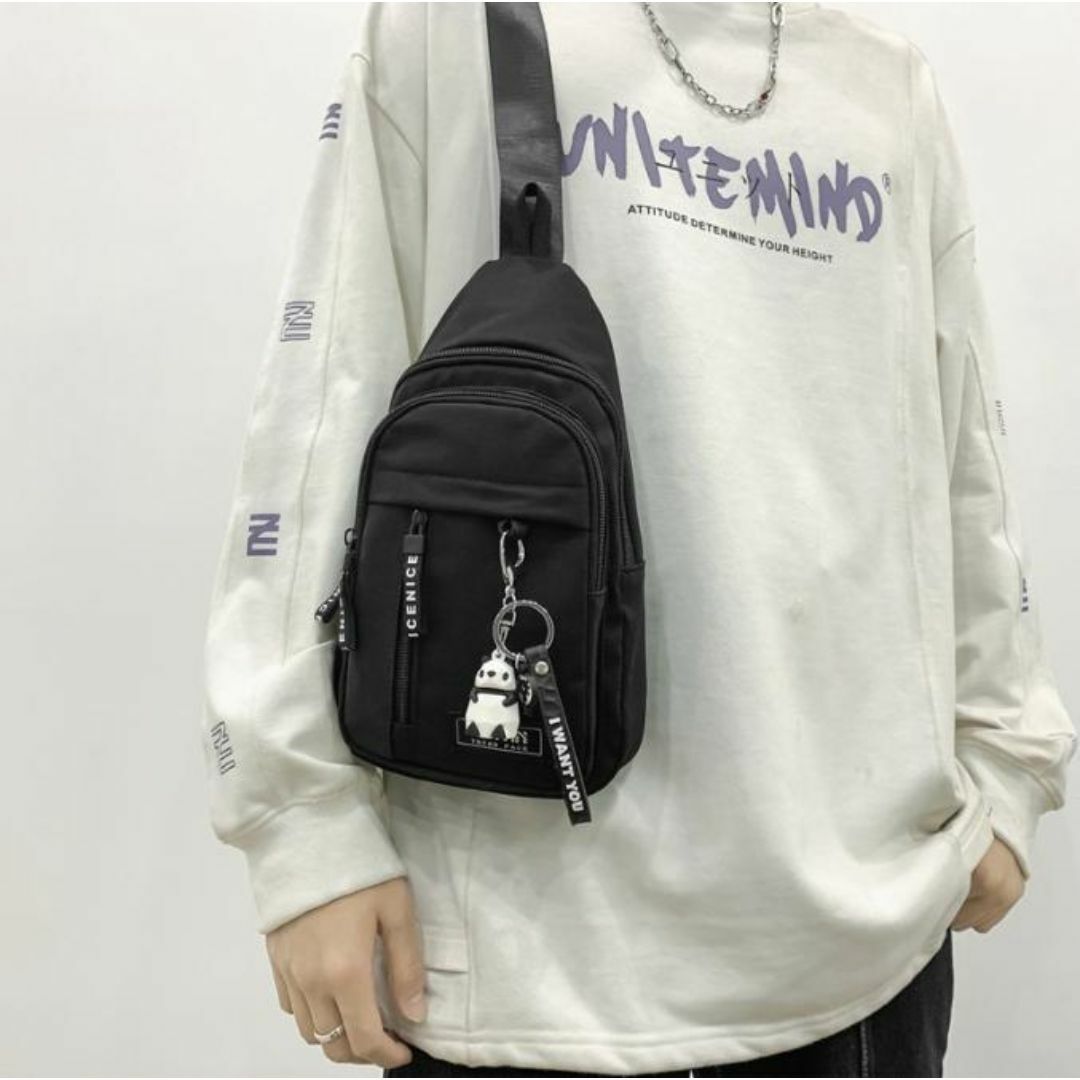 ボディバック（ブラック）メンズレディースオールシーズンシンプルバッグかばん鞄 メンズのバッグ(ボディーバッグ)の商品写真