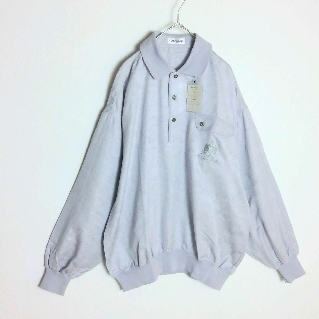 【長袖シャツ】ハーフボタン 刺繍 総柄 ワントーン リブ 3L ゆったり感 古着 メンズのトップス(シャツ)の商品写真