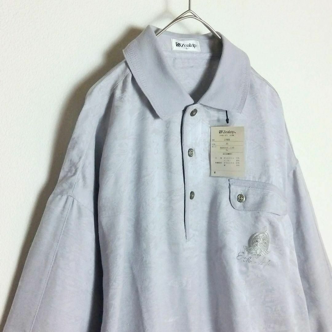 【長袖シャツ】ハーフボタン 刺繍 総柄 ワントーン リブ 3L ゆったり感 古着 メンズのトップス(シャツ)の商品写真