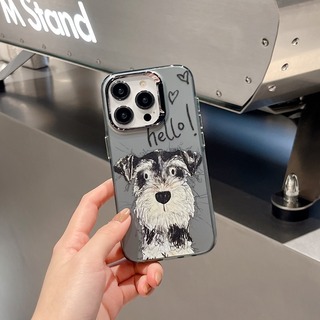 【大人気】iPhone15Pro　スマホ　ケース　韓国　グレー　灰　犬　シンプル