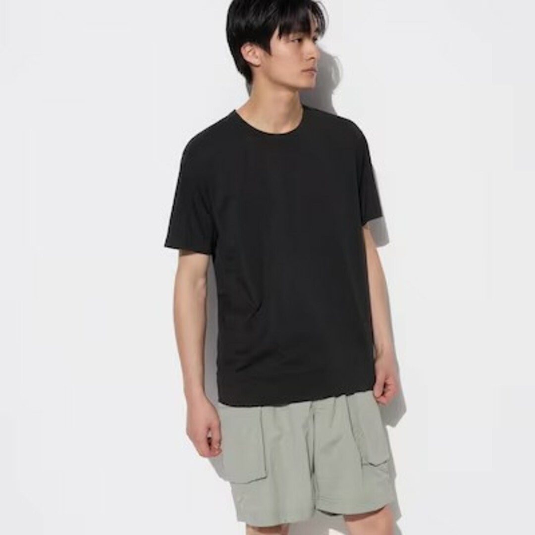 UNIQLO(ユニクロ)のユニクロ エアリズムコットンクルーネックT (半袖) XXL ブラック メンズのトップス(Tシャツ/カットソー(半袖/袖なし))の商品写真