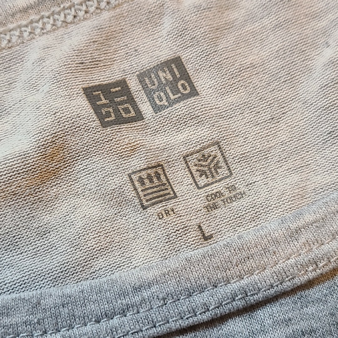 Tシャツ  *UNIQLO AIRism [グレー/無地/L] レディースのトップス(Tシャツ(半袖/袖なし))の商品写真