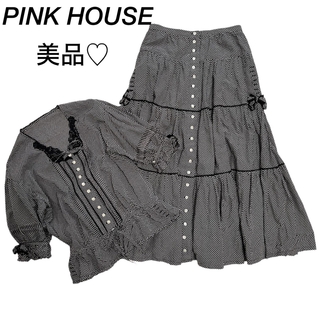 ピンクハウス(PINK HOUSE)の【美品】PINK HOUSE  ドット柄セットアップ　リボン　スカート(セット/コーデ)