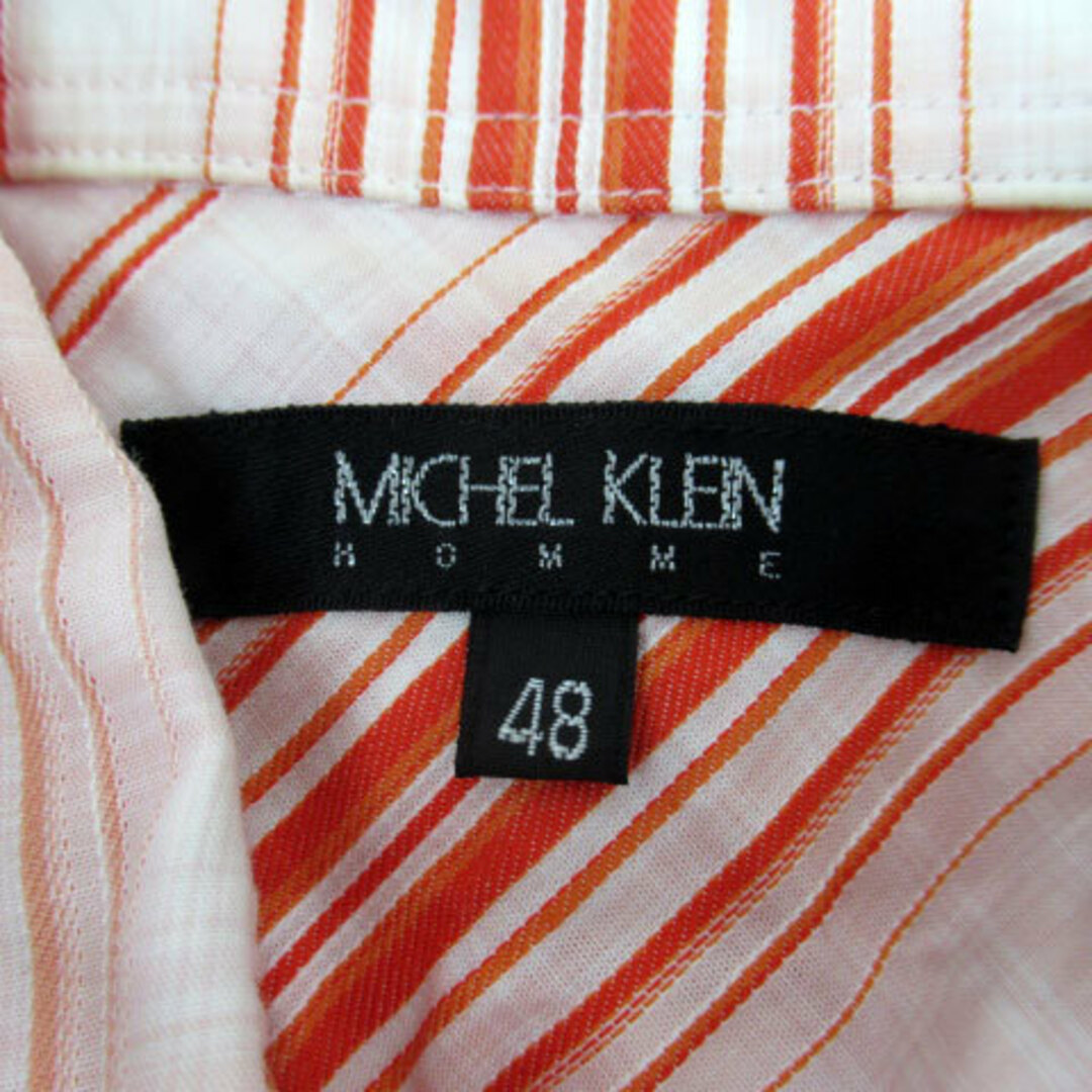 ミッシェルクランオム カジュアルシャツ 半袖 ストライプ柄 48 サーモンピンク メンズのトップス(シャツ)の商品写真