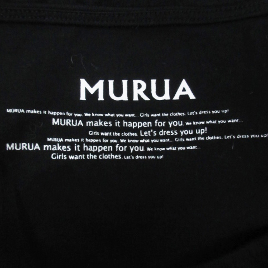 MURUA(ムルーア)のムルーア Tシャツ カットソー 半袖 Uネック プリント F 黒 白 ブラック レディースのトップス(Tシャツ(半袖/袖なし))の商品写真