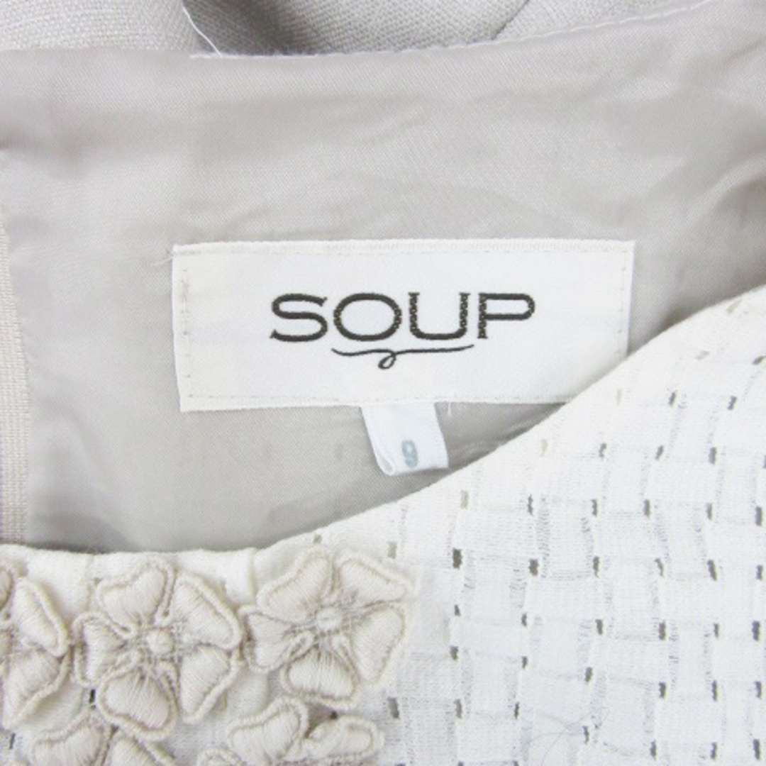 SOUP(スープ)のスープ SOUP ワンピース ひざ丈 半袖 切替 花モチーフ 9 ベージュ レディースのワンピース(ひざ丈ワンピース)の商品写真