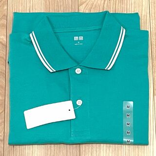 ユニクロ(UNIQLO)のUNIQLO 新品 ドライカノコ襟ラインポロシャツ半袖 Mサイズ グリーン 緑色(ポロシャツ)