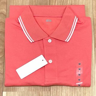 ユニクロ(UNIQLO)のUNIQLO 新品 ドライカノコ襟ラインポロシャツ半袖 Mサイズ ピンク色 桃色(ポロシャツ)