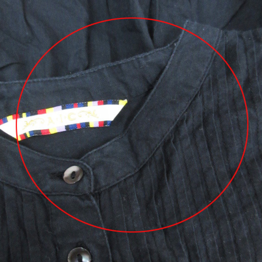 A.I.C シャツ ブラウス 長袖 バンドカラー 切替 無地 M 黒 ブラック レディースのトップス(シャツ/ブラウス(長袖/七分))の商品写真