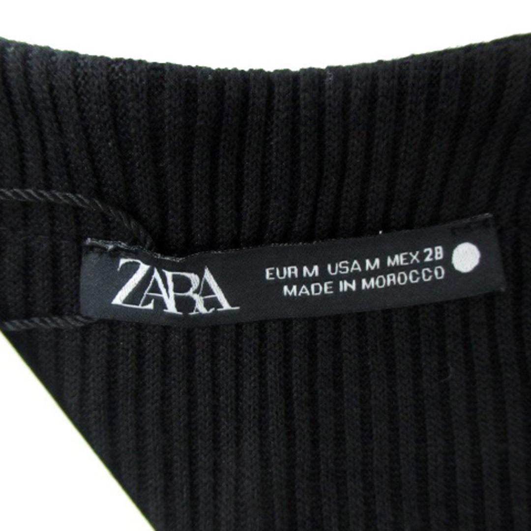 ZARA(ザラ)のザラ ZARA ニットワンピース Vネック 半袖 ロング丈 M 黒 ブラック レディースのワンピース(ロングワンピース/マキシワンピース)の商品写真