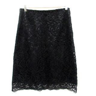デュアルヴュー フレアスカート ミモレ丈 刺繍 44 XXL 大きいサイズ 黒(ひざ丈スカート)