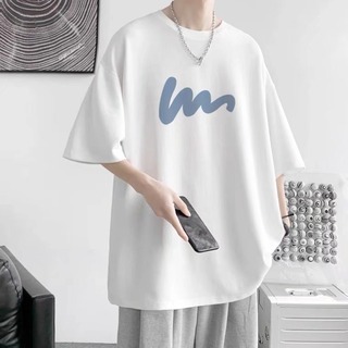 XL メンズ 白 Tシャツ 半袖  シンプル 無地 ロゴ オーバーサイズ(Tシャツ/カットソー(半袖/袖なし))