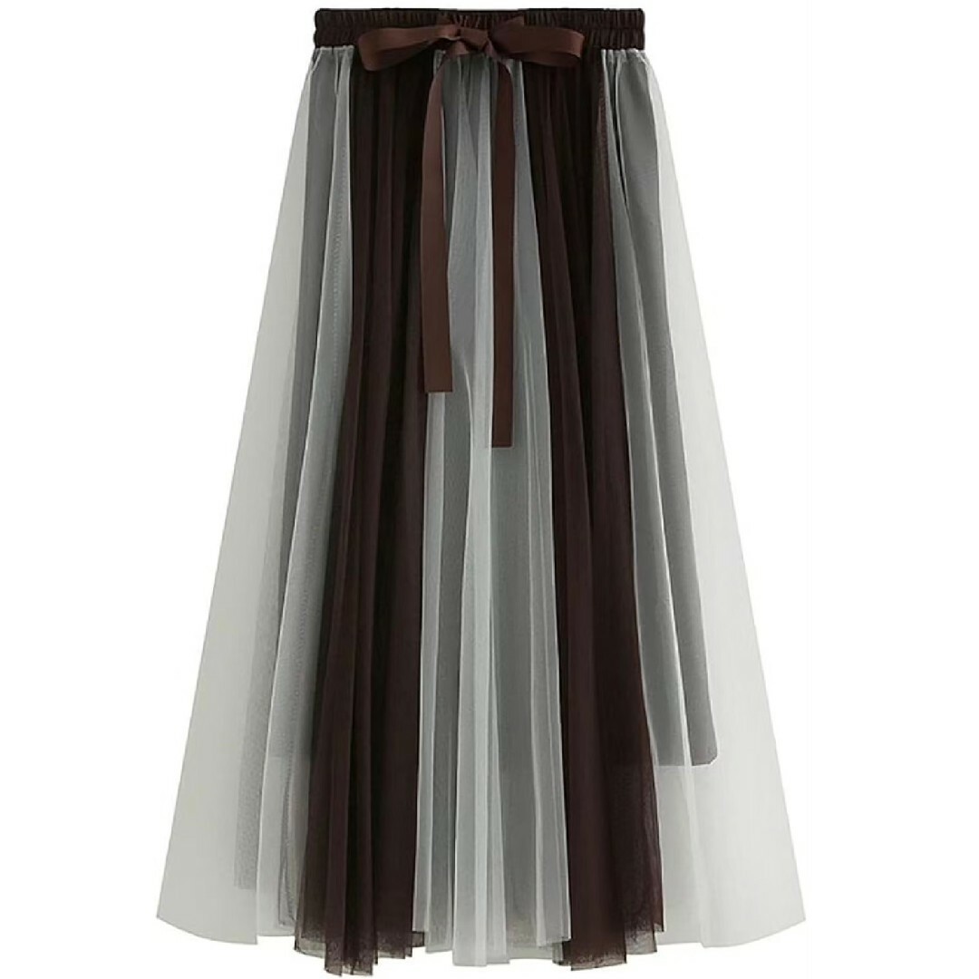 オーガンジー配色スカート レディースのスカート(ロングスカート)の商品写真