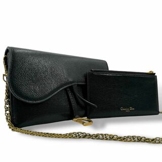 クリスチャンディオール(Christian Dior)の良品 ディオール ウォレットチェーン 長財布 サドル D金具 レザー ブラック(財布)